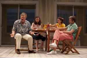 John Ellison Conlee, Maggie Lacey, Jenn Gambatese and Chris Henry Coffey in Mark Lamos' production of Terrence McNally's Lips Together, Teeth Apart at Westport Country Playhouse through July 30. Photo by T. Charles Erickson
