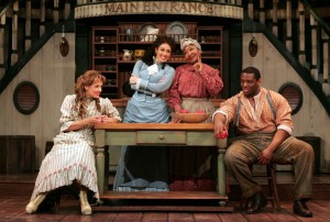 Sarah Uriarte Berry as Magnolia, Lesli Margherita as Julie, Andrea Frierson as Queenie and David Aaron Damane as Joe in the Goodspeed Musicals production of Showboat. The show's run has been extended through September 17.