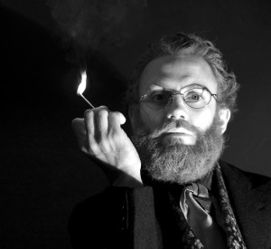 Ryan Gardner as Ebenezer Beecher, New Haven-based founder of the Diamond Safety Matches Company, in A Broken Umbrella Theatre's latest production Play With Matches.