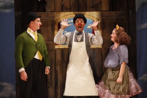 Steven Epp, Allen Gilmore and Justine Williams in the Yale Repertory Theatre production of Moliere's A Doctor in Spite of Himself, which ends Dec 17. Photo by Carol Rosegg.