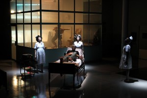 Soldier [1]and Nurses [1], [2] and [3] in Eric Ting's production of Macbeth 1969 at the Long Wharf Theatre through Feb. 12. Photo by Joan Marcus.