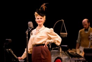Kate McCluggage as she appeared in the recent Long Wharf Theatre production of It’s a Wonderful Life: A Live Radio Play. She magically reappears at the theater in March as the 20th century witch Gillian Holroyd in John Van Druten’s Bell, Book and Candle. Photo by T. Charles Erickson.