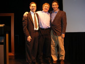 Josh Borenstein, Jerry Meyer and Gordon Edelstein at the Long Wharf 2012-13 season announcement festivities Monday night.
