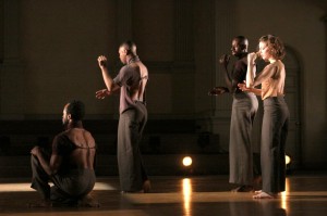 The company of The Radio Show, showing off their symmetry. (Not all the dancers are the same in the current Arts & Ideas rendition.) Photo by Steven Schreiber.