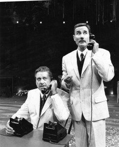 Jim Dale (standing) as he appeared at Long Wharf Stage II in the mid-1990s in Giles Havergal's adaptation of Graham Greene's Travels With My Aunt (co-starring Brian Bedford, seated). Dale is back at Long Wharf Stage II through June 24 in his one-man show Just Jim Dale. Photo by T. Charles Erickson.
