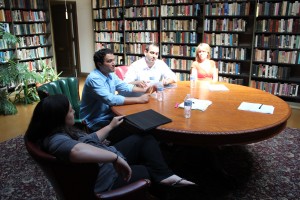 Hallie Martenson, Peter Chenot, Steve Scarpa and Hilary Brown following the reading of Lou Harry's play Clutter at the Institute Library July 21, 2012.