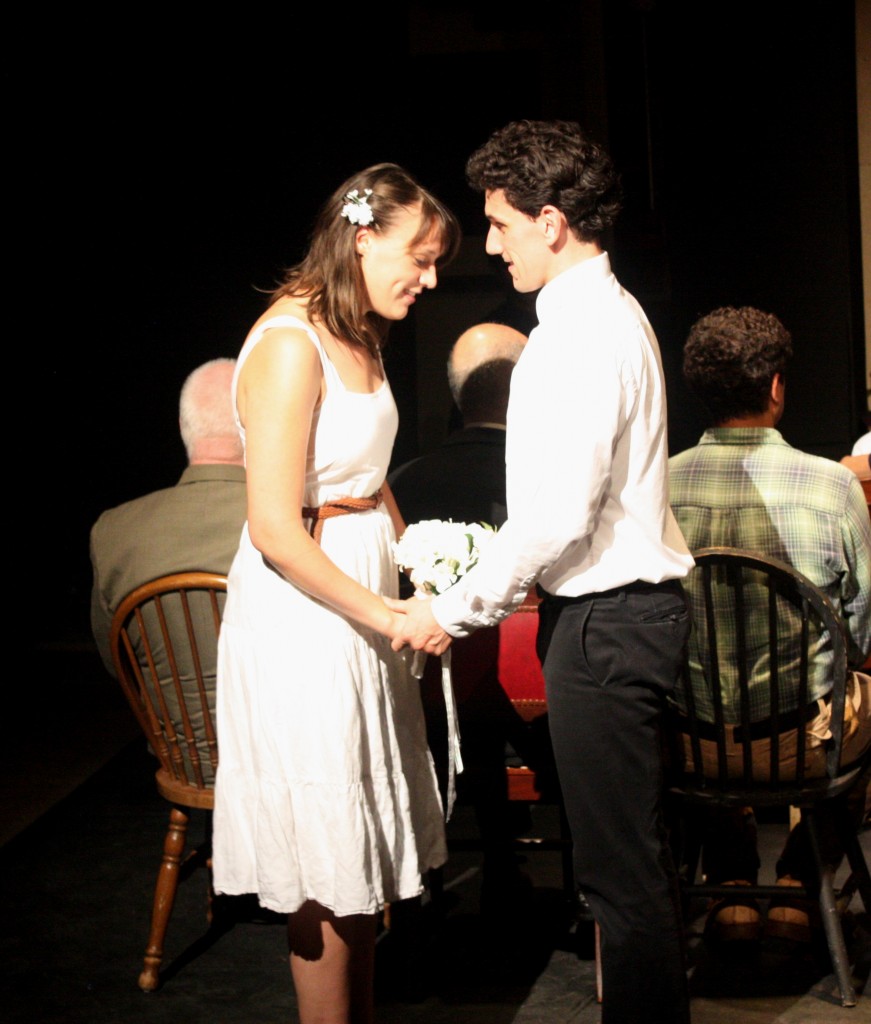 Mallory Pellegrino and Christian Shaboo as Emily and George in the New Haven Theater Company production of Our Town, at English Building Market through September 28.