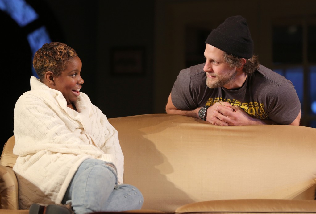 Shyko Amos and Joe Tippett in Familiar at the Yale Rep. Photo by  Joan Marcus.